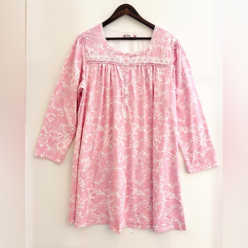 Cottagecore Pink Paisley Cotton Lace Nightgown Prairie Sleep Dress XL - Picture 4 of 7
